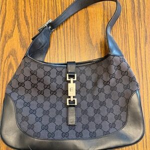 Vintage Gucci Jackie O Monogrammed Canvas and Leather Hobo Shoulder Bag